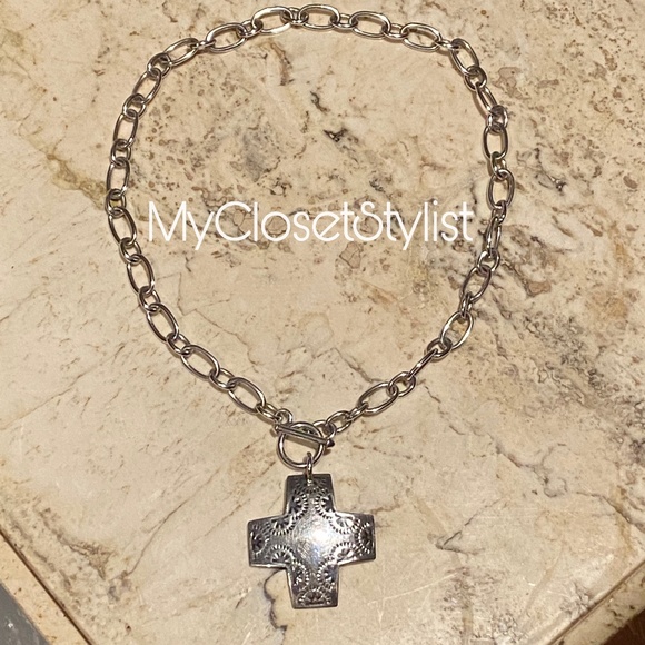 Vintage Jewelry - Sterling Silver Modern Celtic Cross Toggle Necklace 925 VINTAGE unisex